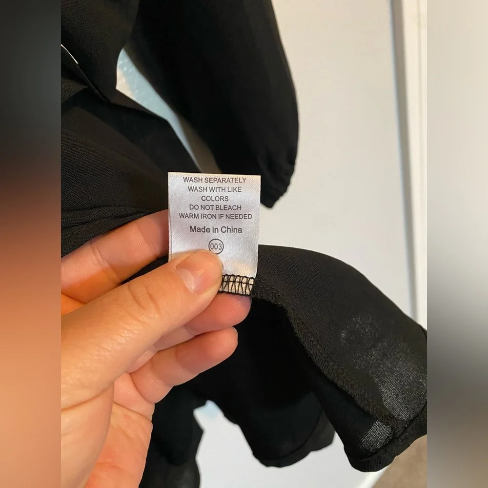 Black Women's Dress Deep V-Neck Waist Tie Ruffle Swing Skater Dresses - Picture 9 of 9